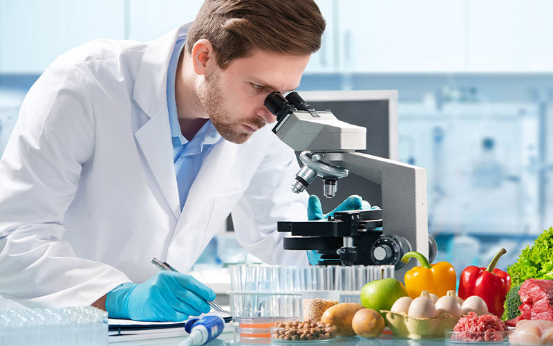 A food scientist in a lab conducting tests to ensure the safety and integrity of food products for consumption