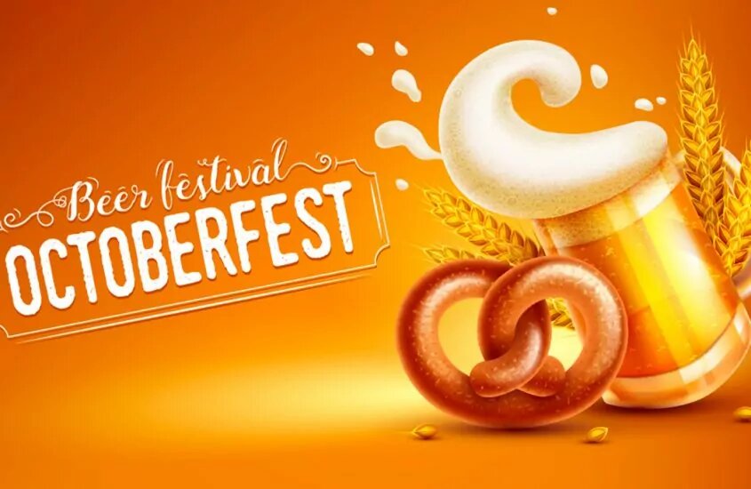 Graphic Design with beer and pretzel with the words "Beer Festival Octoberfest"