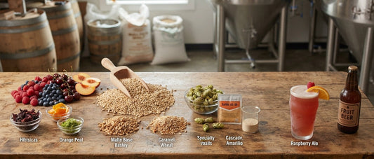 ingredients to produce a raspberry ale beer