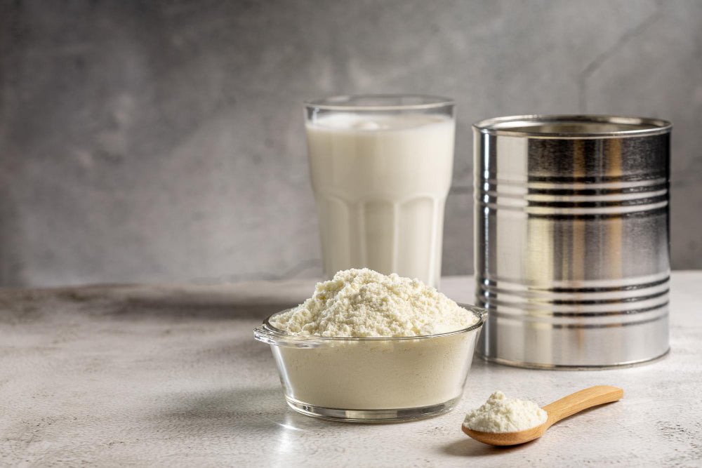 Powdered milk portion of granulated milk powder