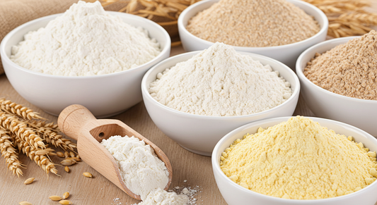 Various types of flour in bowls